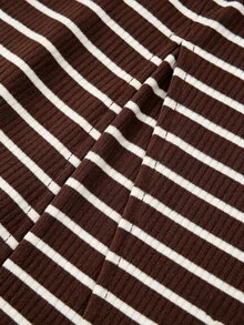 Selianne New Square Neck Women's Sleeveless Ribbed Knit Split Design Back Bowknot Design Elegant Fitted Party Long Dress - Brown - View 4