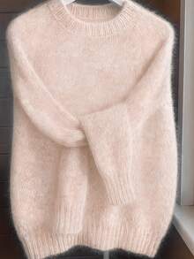 SHEIN Franclia Soft‑Toned Blush Knit Pullover With Classic Crew‑Neck Cut. Relaxed Dropped‑Shoulder Silhouette Bring - Baby Pink - View 4