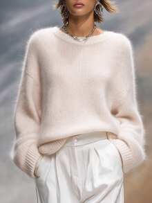 SHEIN Franclia Soft‑Toned Blush Knit Pullover With Classic Crew‑Neck Cut. Relaxed Dropped‑Shoulder Silhouette Bring - Baby Pink - View 1