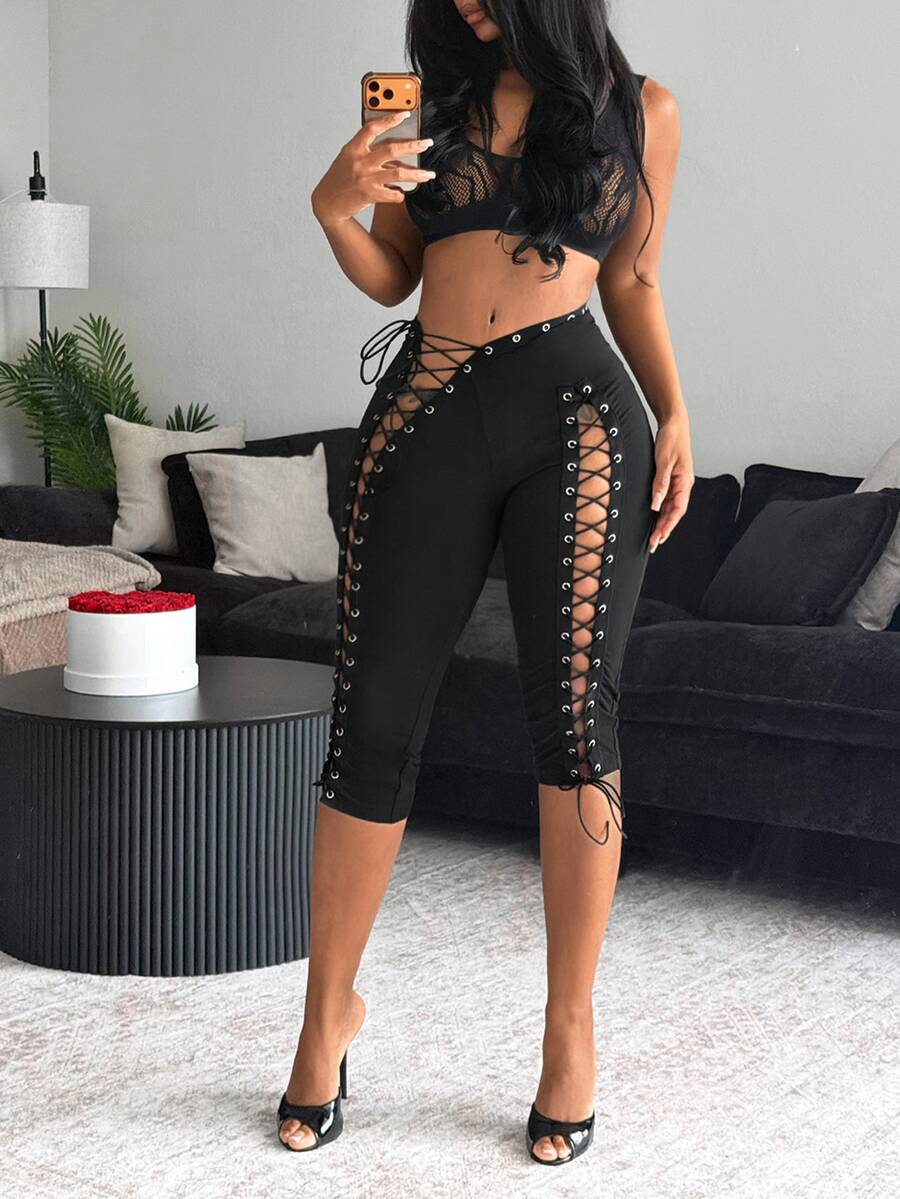 SHEIN BamGlam 2026春季女款新款性感露背細肩帶設計七分長褲街頭時尚風
