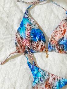 SHEIN Swim Springbreak Women's Random Print Spaghetti Strap Sexy Bikini Swimwear Set, Summer Beachwear Outfits - Multicolor - View 5