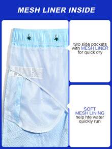 Manfinity VDAYZ Men Textured Stripe Coconut Tree Printed Summer Drawstring Waist Beach Shorts, Hawaiian, Holiday - Baby Blue - View 7