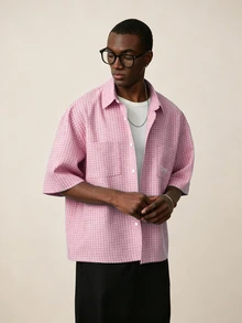 STYNVO Men's Casual Streetwear Plaid Shirt, Summer City Break Vacation Pink Check - Pink - View 5