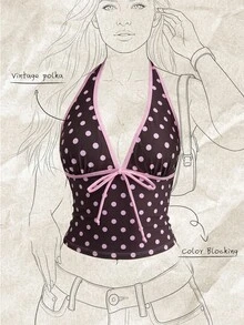 Elavelle Women's Elegant Brown And Pink Polka Dot Tank Top Bikini Top(No Bottom) Beach Party Vacation Going Out - Multicolor - View 4