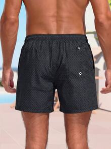 Manfinity KASUA Pantalones cortos de playa casuales con cordón en la cintura para hombres, vacaciones - Negro - Ver 2