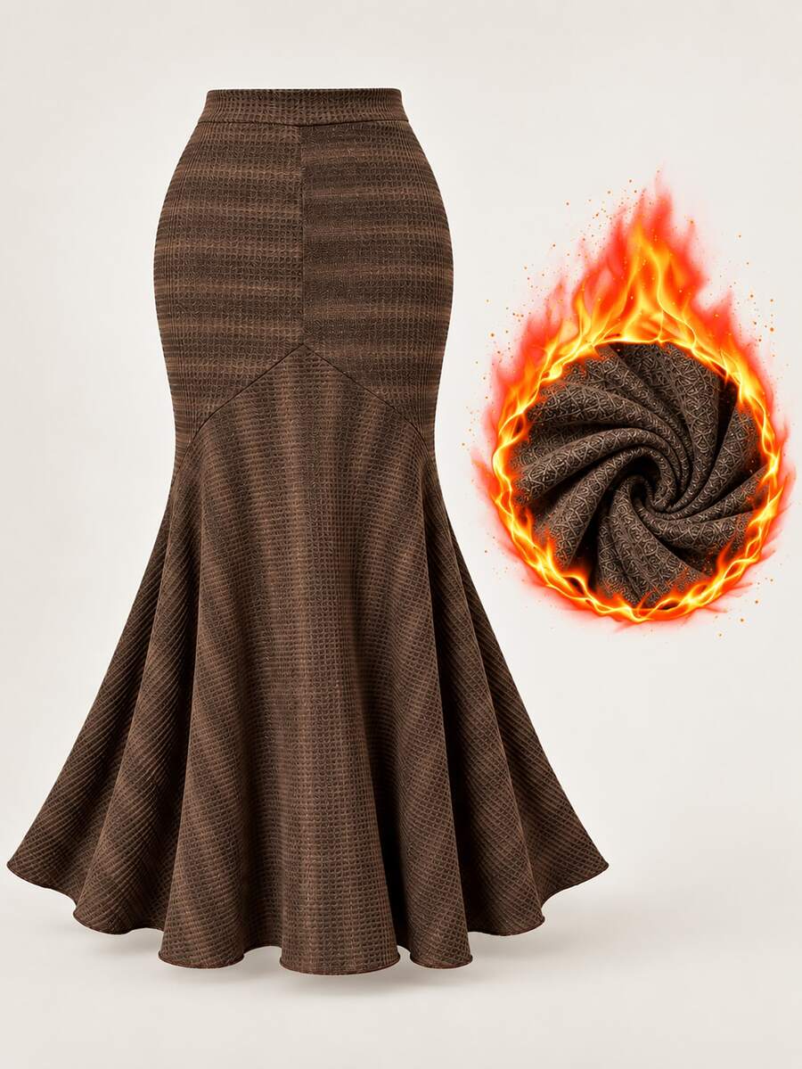 Modelyn Elegant Slim Fit Gradient Striped High Waist Bodycon Mermaid Skirt For Women Thanksgiving Party Night Office Brown Plaid Autumn - Brown - View 1