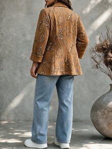 Ceyna Plus Size Women's French Casual Elegant Faux Embroidered Long Sleeve Blazer - Coffee Brown - View 2