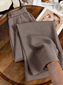 Grovea Plus Size Women Fashion Minimalist Commute Brown Slim Fit Long Suit Pants Autumn/Winter - Brown - View 8