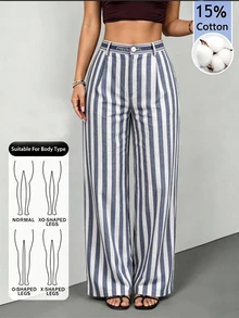 Ceyna Plus Size Women's Letter Webbing Waist Decor Cotton Blend Striped Fabric Casual Daily Comfortable Long Pants - Multicolor - View 4
