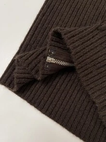 Elamini Solid Color Lapel Zip-Up Knit Cardigan, Short Slim Fit Sexy Style Long Sleeve Sweater Jacket, Autumn/Winter Women's Cardigan - Coffee Brown - View 7