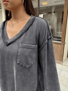 Muchica Plus Size Pocket Long Sleeve Top And Loose Pants 2 Pieces Set - Dark Grey - View 2