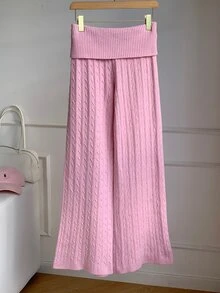 Comfortcana Women's Waist Button Design Equestrian Embroidered Knit Pants Winter Clothes Winter Clothes Women Fall/Winter Pants 2000s Style - Pink - View 3