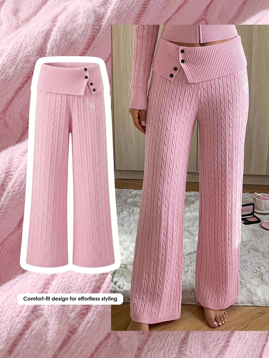 Comfortcana Women's Waist Button Design Equestrian Embroidered Knit Pants Winter Clothes Winter Clothes Women Fall/Winter Pants 2000s Style