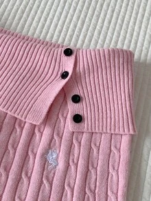 Comfortcana Women's Waist Button Design Equestrian Embroidered Knit Pants Winter Clothes Winter Clothes Women Fall/Winter Pants 2000s Style - Pink - View 5