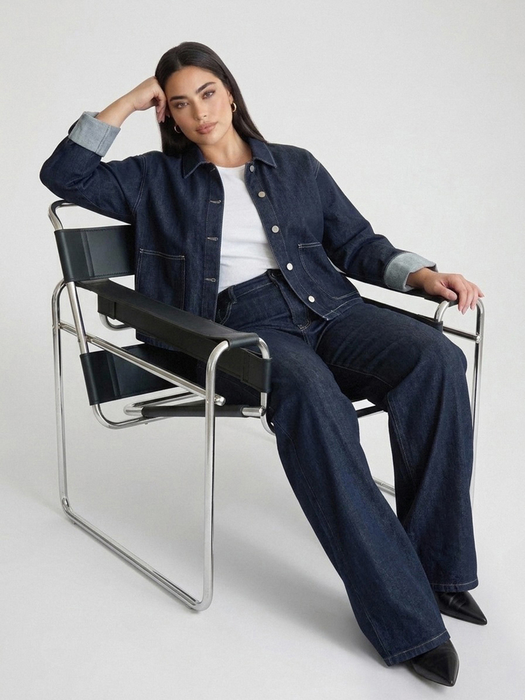 Dazy Plus Autumn/Winter New Lapel Large Pocket Top & Casual Long Pants Blogger Casual Denim Set - Dark Wash - View 11
