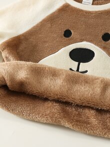 SHEIN Kids 2pcs Baby Boy Cartoon Bear Print Thermal Lined Pullover Sweatshirt & Autumn Winter Pants Set - Brown - View 5
