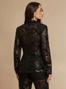 Silquee This Black Blazer Features A Sequined Mesh Design That Blends Fashion-Forward Style With A Retro Street Vibe; It Offers A Cool, Edgy Look Suitable For - Black - View 2