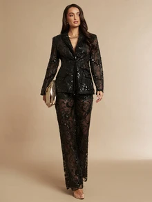 Silquee This Black Blazer Features A Sequined Mesh Design That Blends Fashion-Forward Style With A Retro Street Vibe; It Offers A Cool, Edgy Look Suitable For - Black - View 4