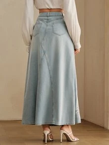 Anewsta Women's New Fashion Summer Heavy Embroidery Slimming Design Split Skirt - Blue - View 8