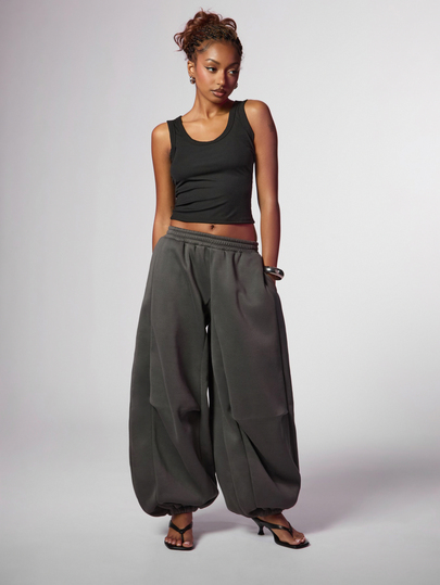 COUREZ Celana Jogger Low Rise Big Balloon dengan Lipatan Lutut / Celana Y2K untuk Wanita, Celana Jeans Denim, Pakaian Jalanan Kasual, Pakaian Konser Wanita, Pakaian Musim Gugur
