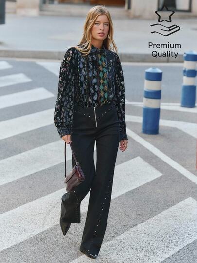 Nöista Paisley Long-Sleeved Blouse. Loose Fit, Glamorous Art Retro. Suitable For Parties Commuting.Fall/Winter. Going Out,Elegant Casual,Luxury Going Out.