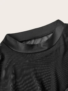 Trelyra Elegant & Seductive Black Mesh & Milk Silk Fitted Long Sleeve Mermaid Dress, Mesh Patchwork Adds Ethereal Charm, Suitable For Evening Party, Luxury Date - Black - View 10