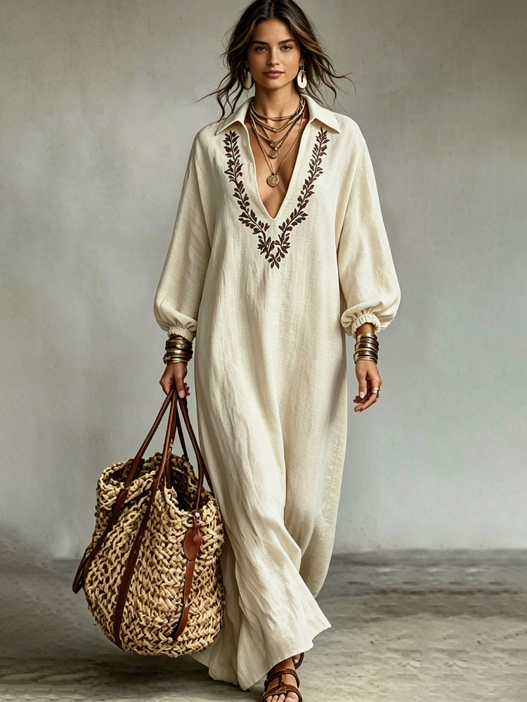 Glimmora Women's Long Casual Dress For Autumn - Apricot - View 3