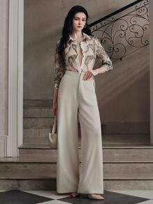 Anewsta Women's Spring/Autumn European Style New Vintage Palace Sequin Embroidery Floral Fashion Beige Long Sleeve Blouse - Beige - View 5