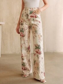 Anewsta Women's New Fashionable Printed Pink Straight Leg Jeans - Apricot - View 7
