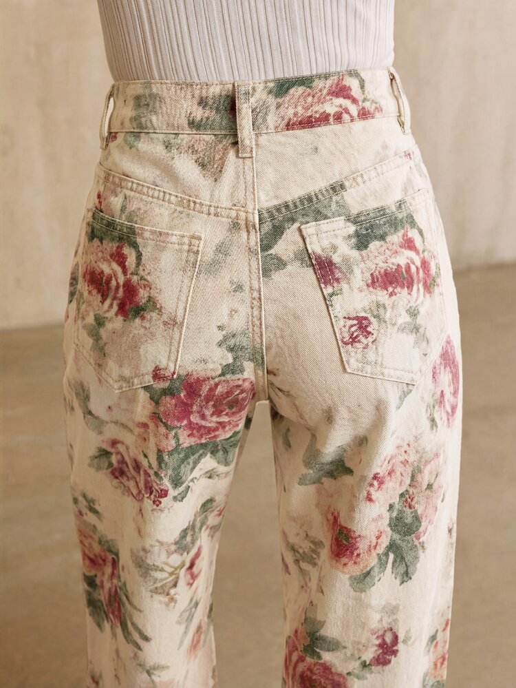 Anewsta Women's New Fashionable Printed Pink Straight Leg Jeans - Apricot - View 8