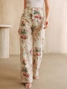 Anewsta Women's New Fashionable Printed Pink Straight Leg Jeans - Apricot - View 4