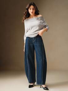 Anewsta Essential Women's Dark Blue Pocket Casual Streetwear Fashion Wide Leg Jeans Everyday Summer Spring Autumn Winter - Blue - View 7