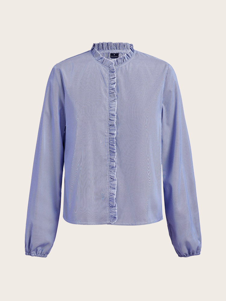 Trelyra European & American Style Spring/Summer New Fashion Versatile Ruffle Trim Striped Elegant Commuter Long Sleeve Blouse - Multicolor - View 7