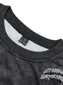SHEIN EZwear Women's Fall Cute Cartoon Bear Rhinestone Crew Neck Sweatshirt Vintage Streetwear Washed Dark Grey Print Long Sleeve Pullover Loose Fit Top - Multicolor - View 4