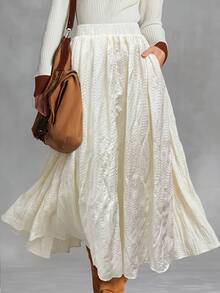 INAWLY Women's Solid Color Casual Versatile Daily Skirt - Apricot - View 3