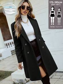 SHEIN Tall Double Breasted Lapel Collar Overcoat Business Office Black Fall Casual Elegant - Black - View 1