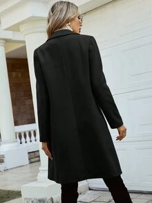SHEIN Tall Double Breasted Lapel Collar Overcoat Business Office Black Fall Casual Elegant - Black - View 2