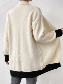 SHEIN Holidaya Women's Colorblock Casual Versatile Daily Outing Long Sleeve Cardigan Office Black And White Checkered Autumn - Apricot - View 2
