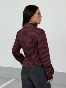 StreetHx Women's Retro Fitted Striped Shirt - Red - View 2