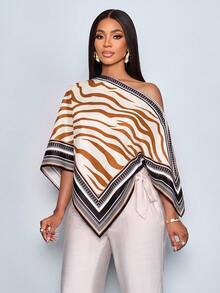 SOLERSUN Women's Animal-Print Asymmetrical Collar Shirt, Stylish And Versatile For Vacations And Parties - Multicolor - View 5