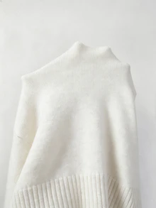 SHEIN 秋冬款拉鍊立領針織開襟衫，優雅粗花呢風夾克外套 - 白色 - 查看 3