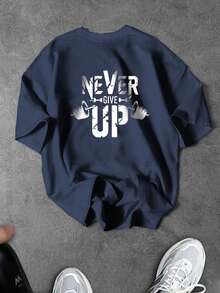 Sport MetroGents Men's Letter Graphic Casual Daily Wear Sports T-Shirt, Gym - Navy Blue - View 2
