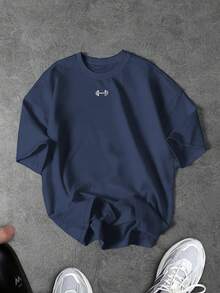 Sport MetroGents Men's Letter Graphic Casual Daily Wear Sports T-Shirt, Gym - Navy Blue - View 3