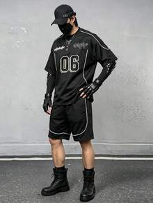 Sport MetroGents Men's T-Shirt Shorts Sports Set, Running Workout, Outdoor Casual Sporty Graphic, Gym White Black And White Summer - Black - View 5