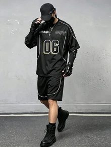 Sport MetroGents Men's T-Shirt Shorts Sports Set, Running Workout, Outdoor Casual Sporty Graphic, Gym White Black And White Summer - Black - View 4