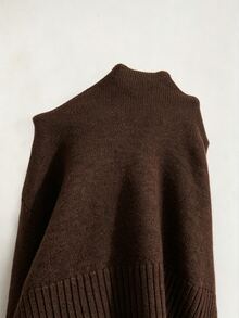 SHEIN Fall Winter Zip Up Mock Neck Knit Cardigan, Elegant Tweed Style Jacket - Coffee Brown - View 4