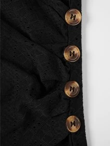 SHEIN LUNE Women's Casual Versatile Solid Color Wrap T-Shirt - Black - View 5