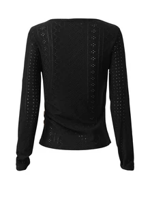 SHEIN LUNE Women's Casual Versatile Solid Color Wrap T-Shirt - Black - View 2