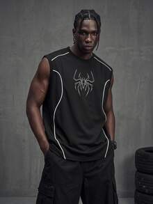 Sport MetroGents Men's Spider Print Sports Tank Top, Gym - Black - View 1