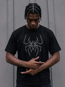 Sport MetroGents Men's Spider Print Short Sleeve Casual Fitness Sports T-Shirt, Gym - Black - View 1